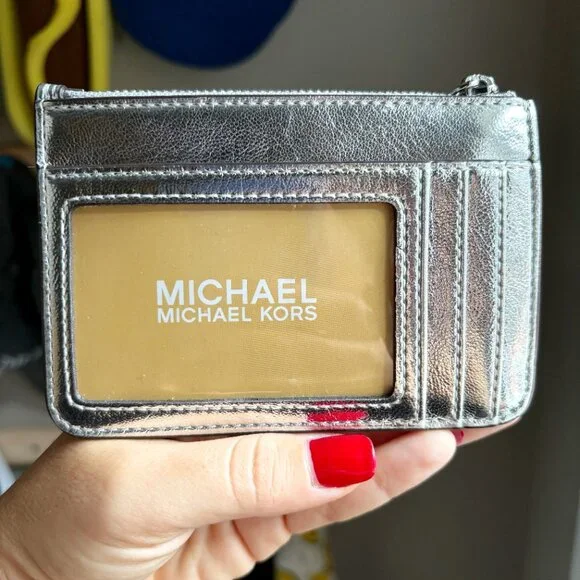 NWT Michael Kors Jet Set Crackled Metallic Leather Card Wallet / Coin Purse - Picture 6 of 8